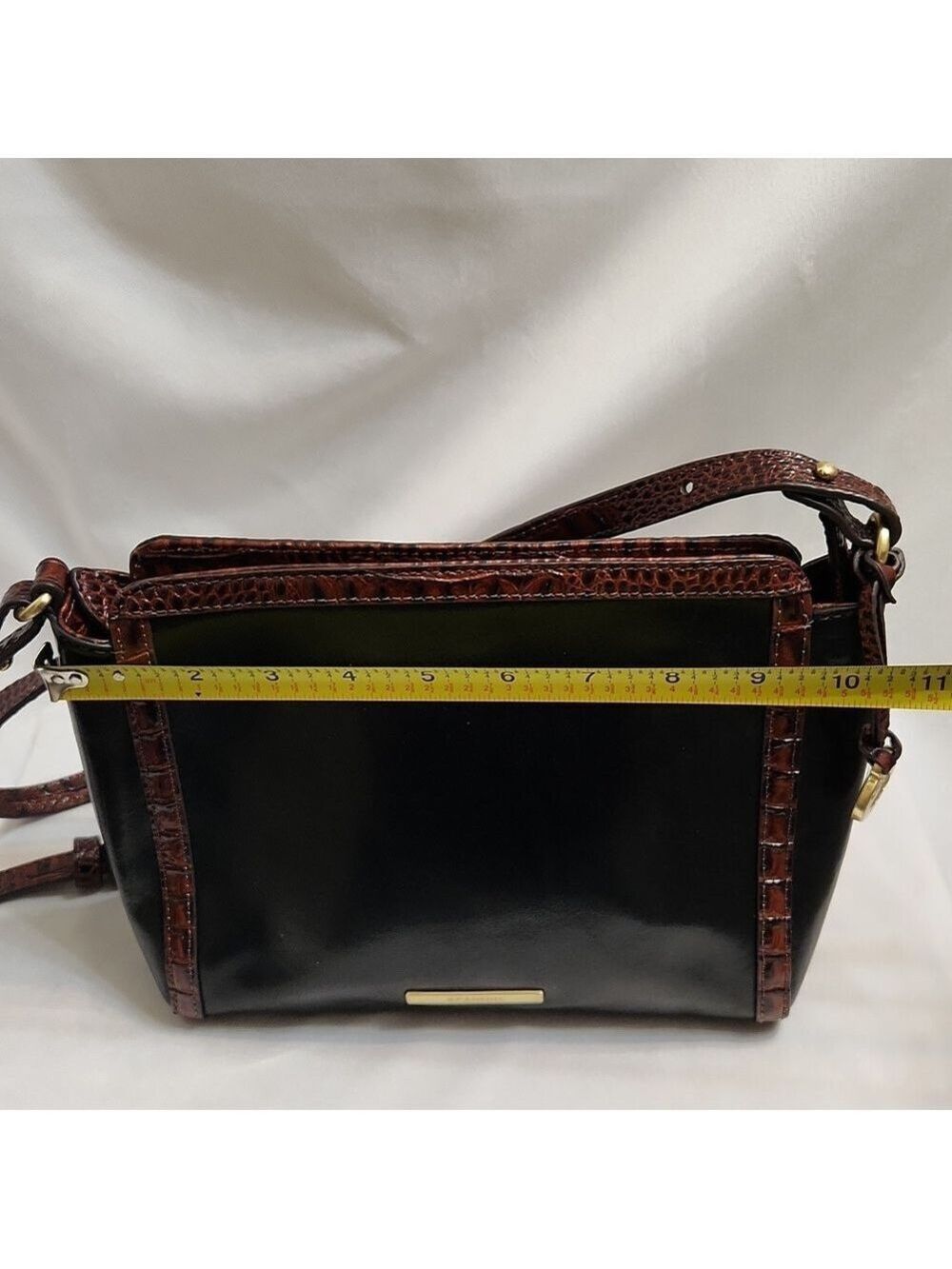 Brahmin Tuscan Tri-texture Carina Black Brown Leather Shoulder Bag - Picture 9 of 15